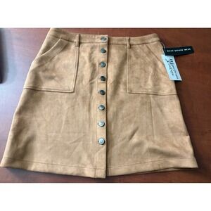 Mainstream Boutique Shawne Faux Suede A-Line Snap Front Skirt Tan Camel Size 10